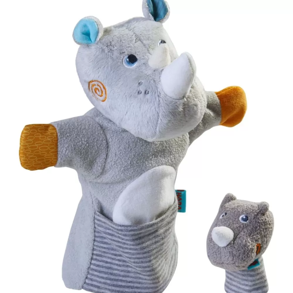 HABA Handpop Neushoorn Met Babykalf Vingerpop Sale